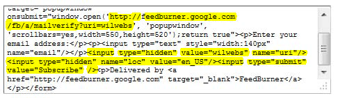Google Feedburner Subscription Form code