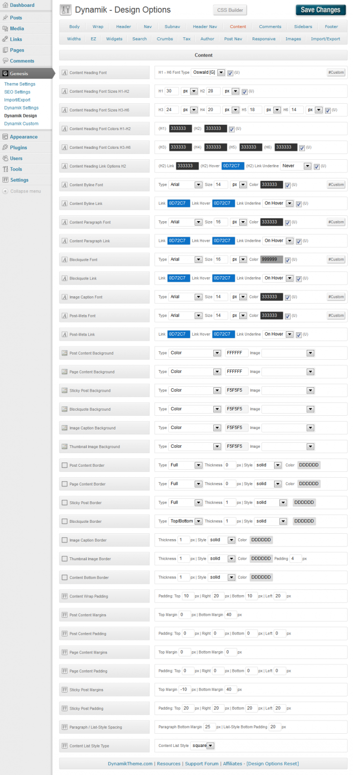 Dynamik - Design Options - Content