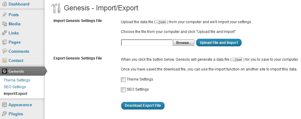 Genesis - Import-Export Settings