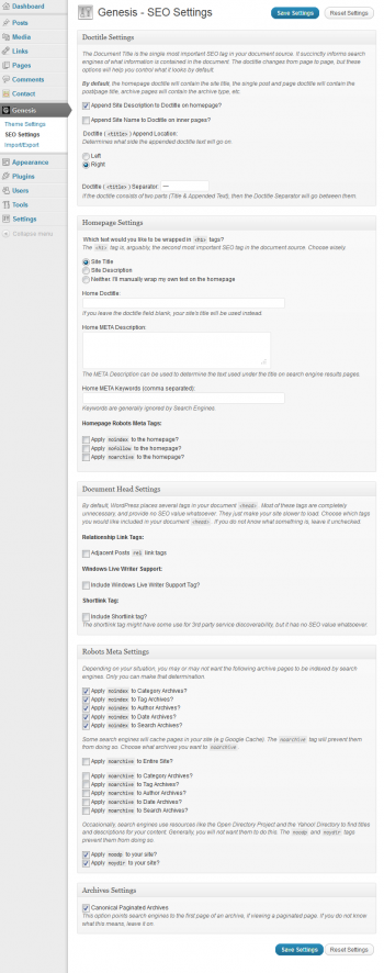 Genesis - SEO Settings