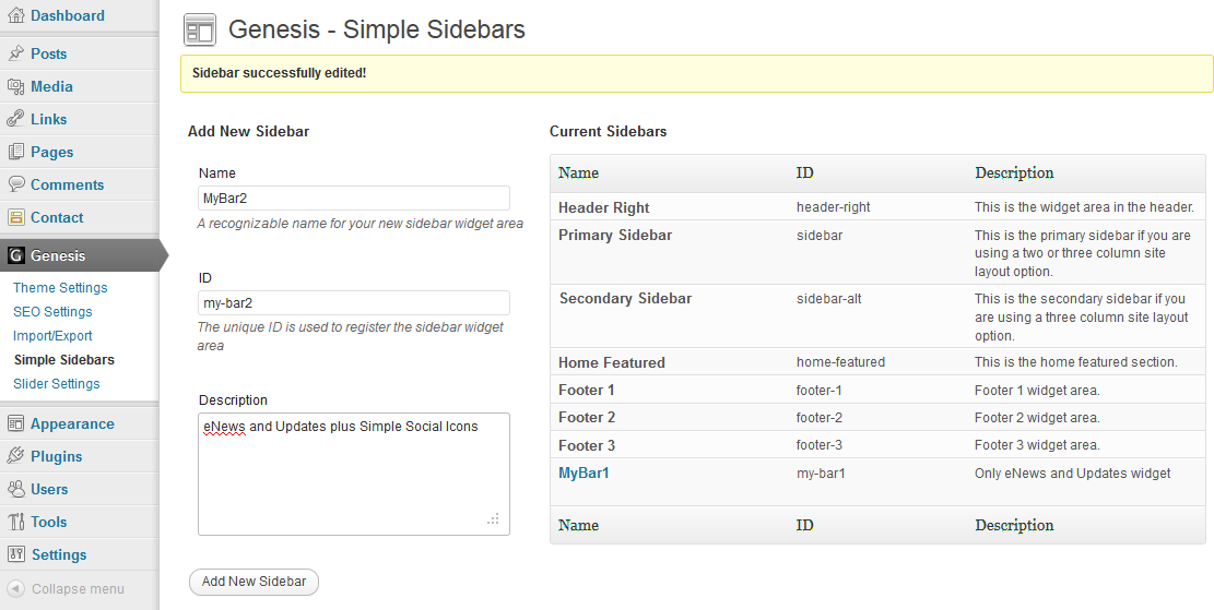 Genesis - Simple Sidebars Settings