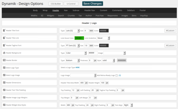 Dynamik 1.7 Design - Header