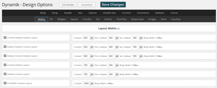 Dynamik 1.7 Design - Widths