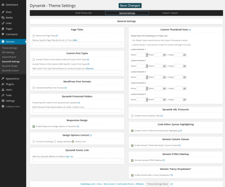 Dynamik Website Builder 1.7 - Settings - General Settings