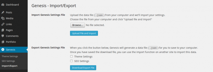 Genesis Framework Import Export