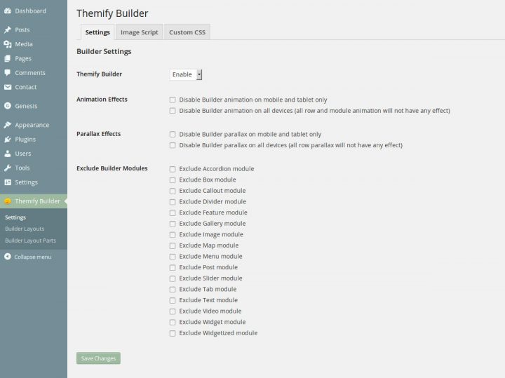 Themify Builder Settings page