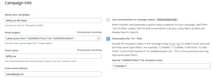 Setup your MailChimp Campaign