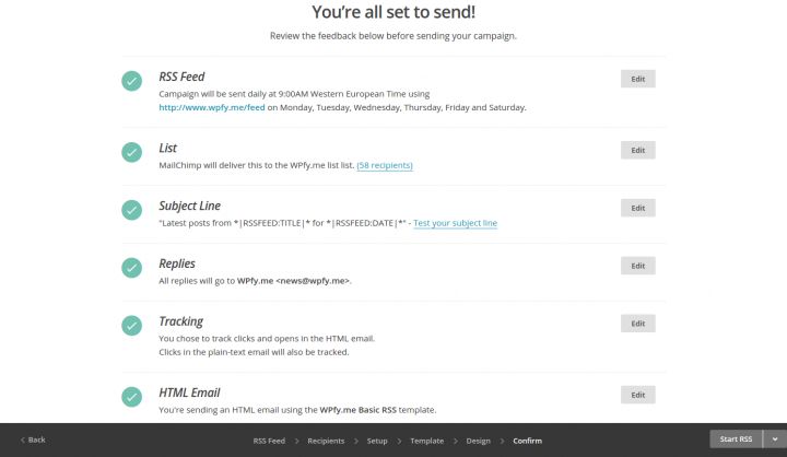 Check and Confirm your MailChimp Campaign Settings